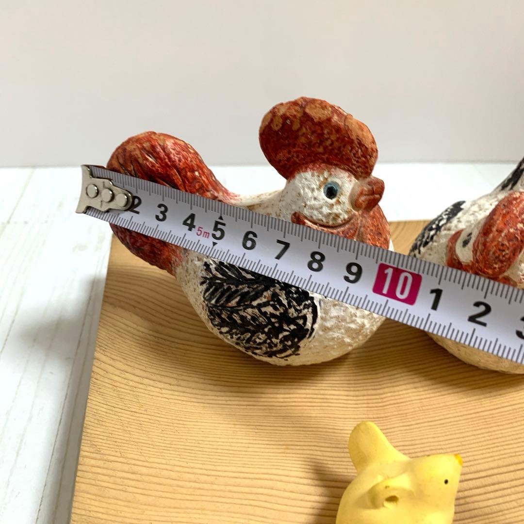 D☆ レトロ　鶏　ひよこ　にわとり　親子　焼き物　土鈴　置物