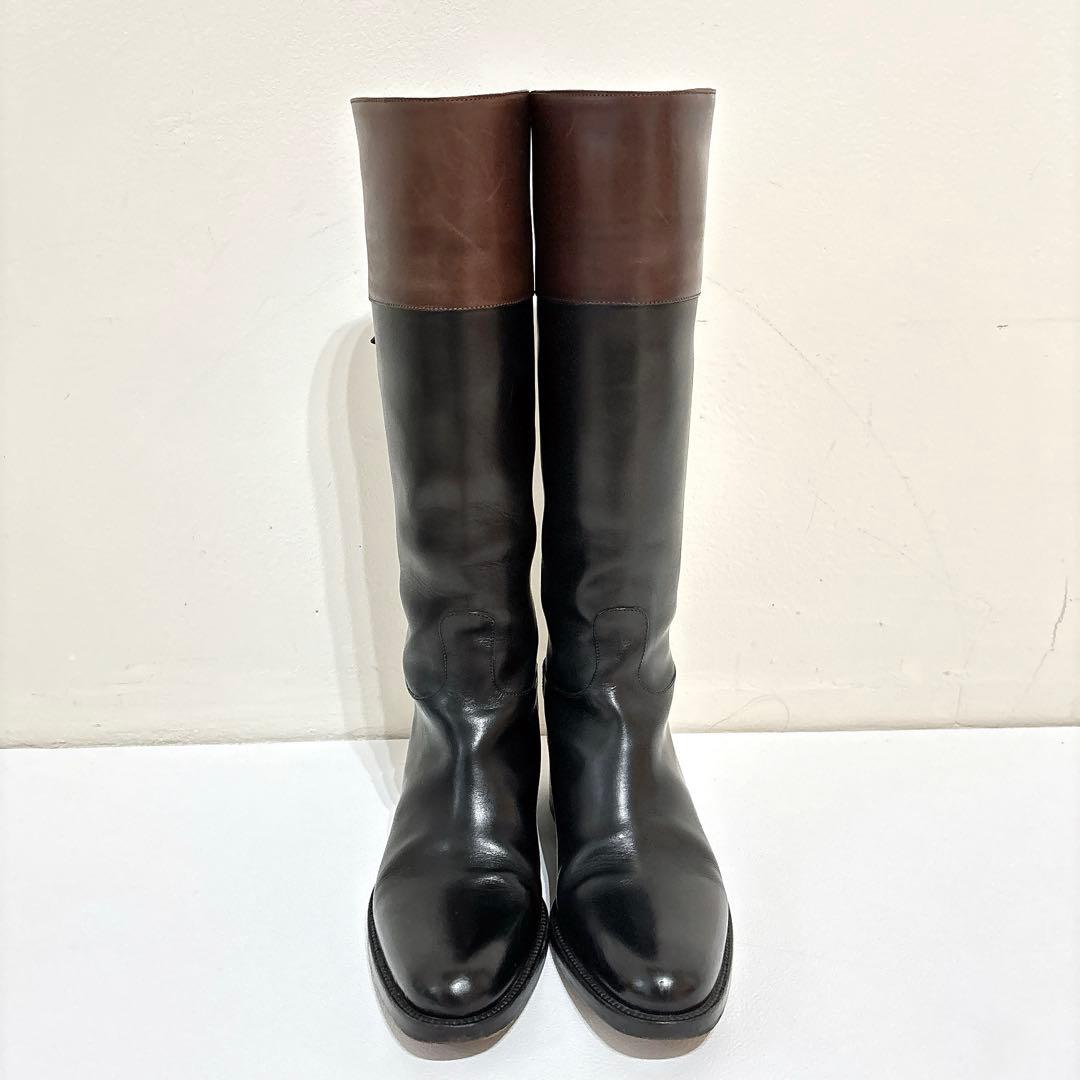 サルトル レザー ロングブーツ 黒　茶色　バイカラー ジョッキーブーツ 35