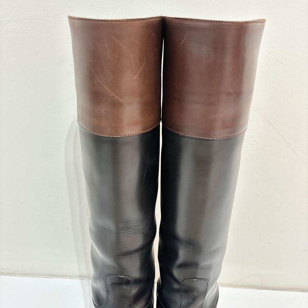 サルトル レザー ロングブーツ 黒　茶色　バイカラー ジョッキーブーツ 35