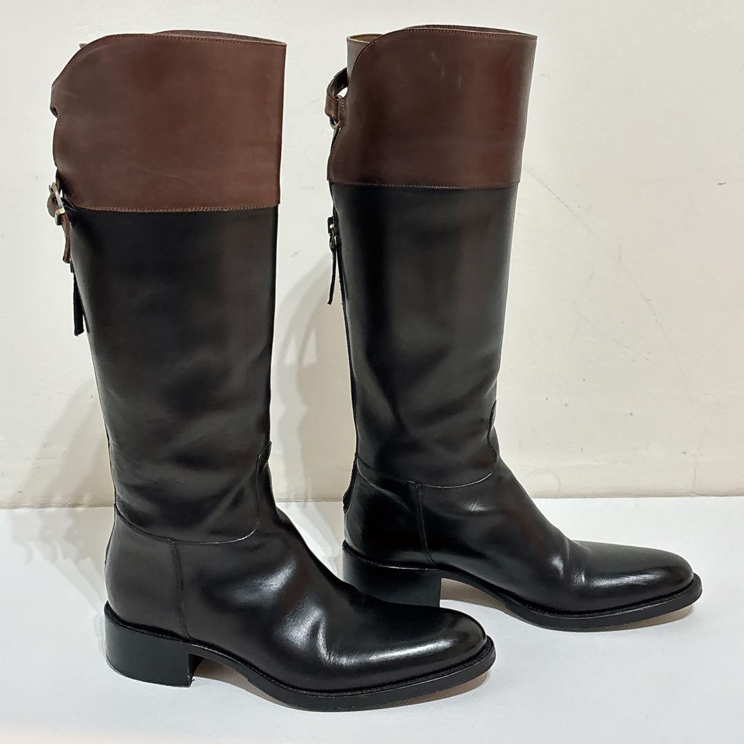 サルトル レザー ロングブーツ 黒　茶色　バイカラー ジョッキーブーツ 35