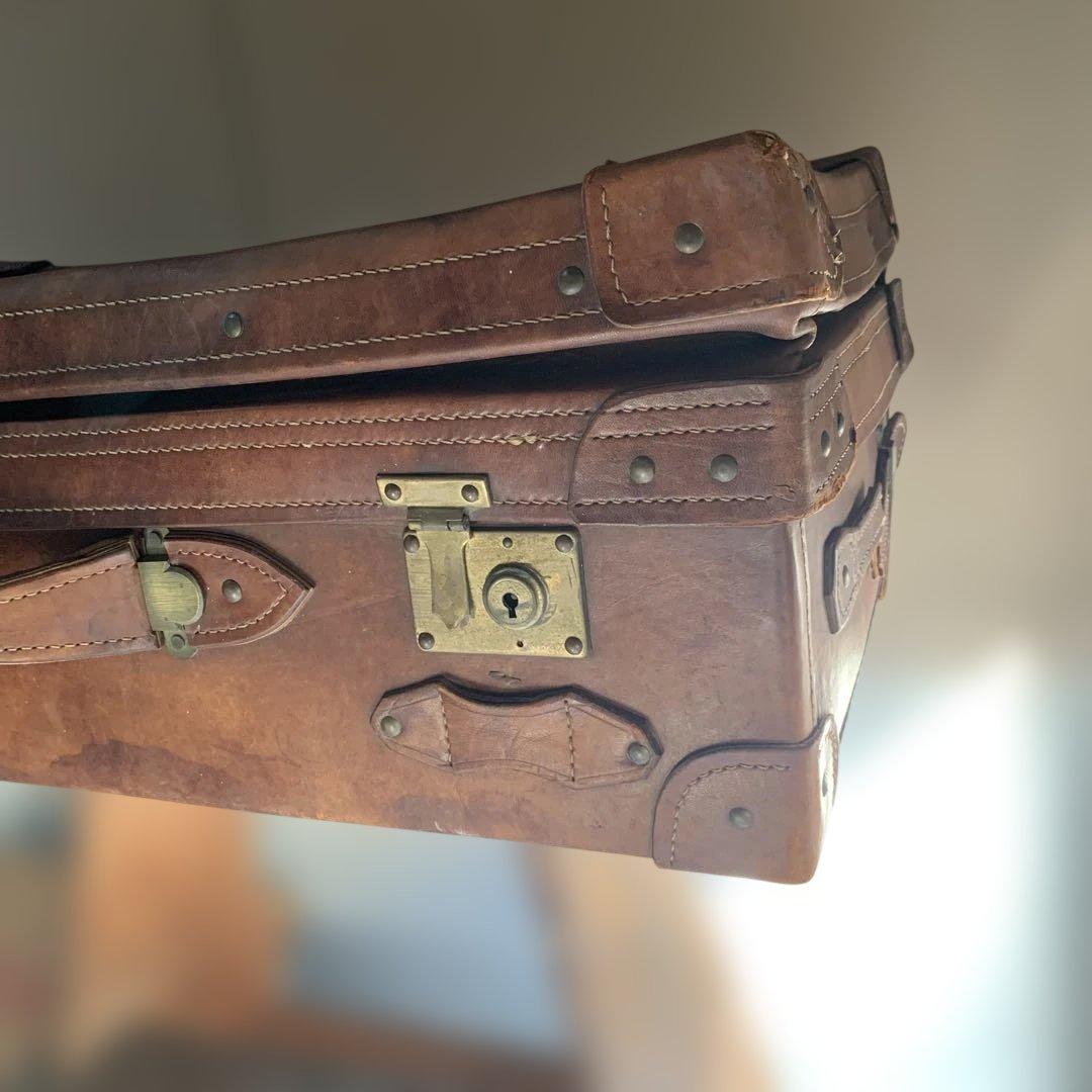 アンティークレザー本革トランク重厚収納ケースヴィンテージオブジェ昭和レトロ