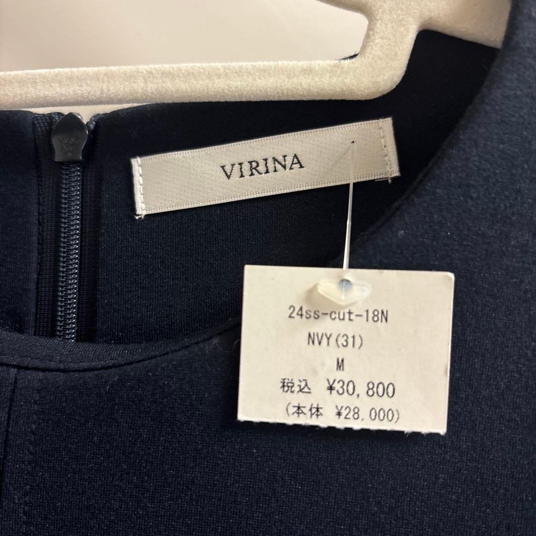 VIRINA ネイビー シアーランタンスリーブ ワンピース