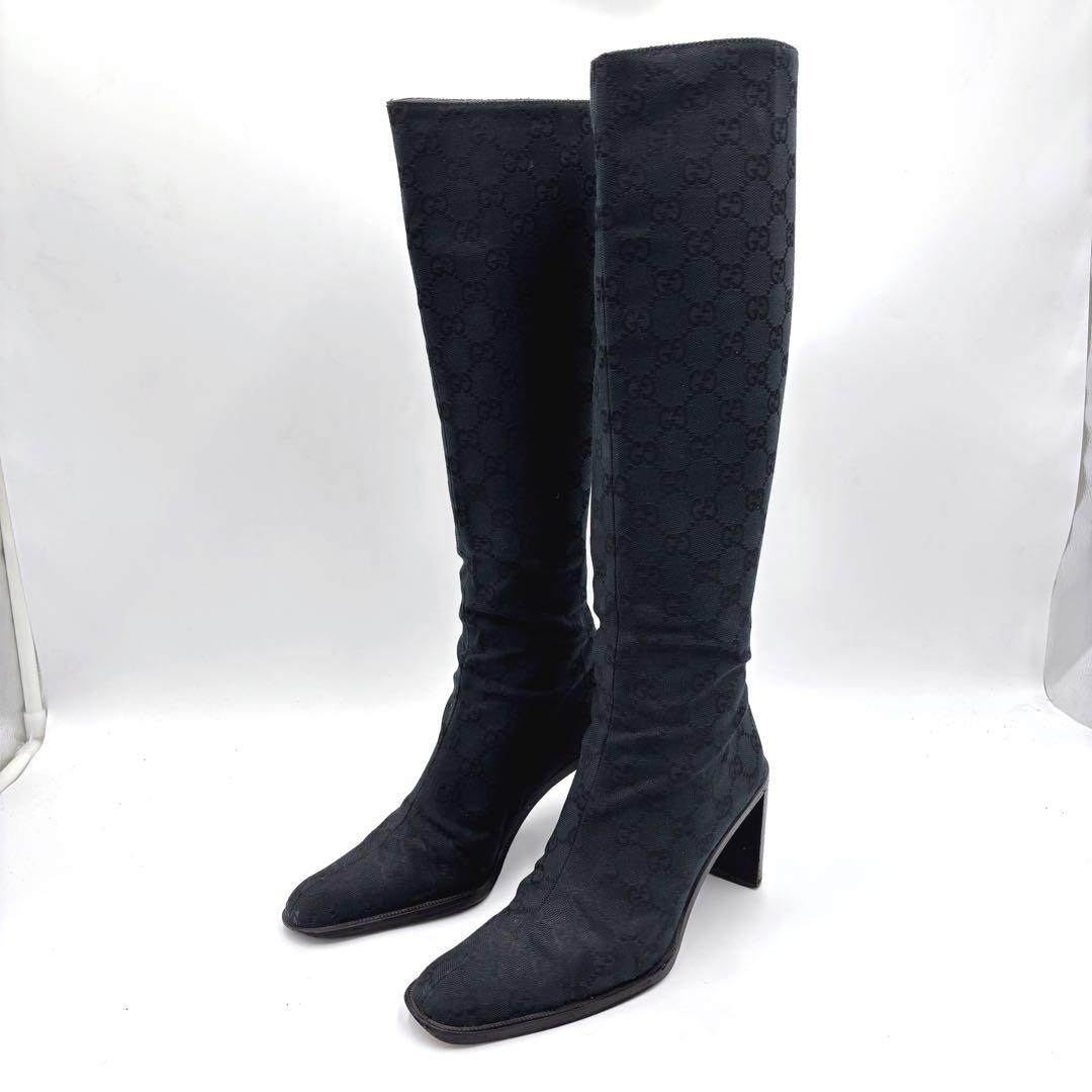 GUCCI グッチ GGキャンバス ロングブーツ サイズ37 約24㎝ ブラック