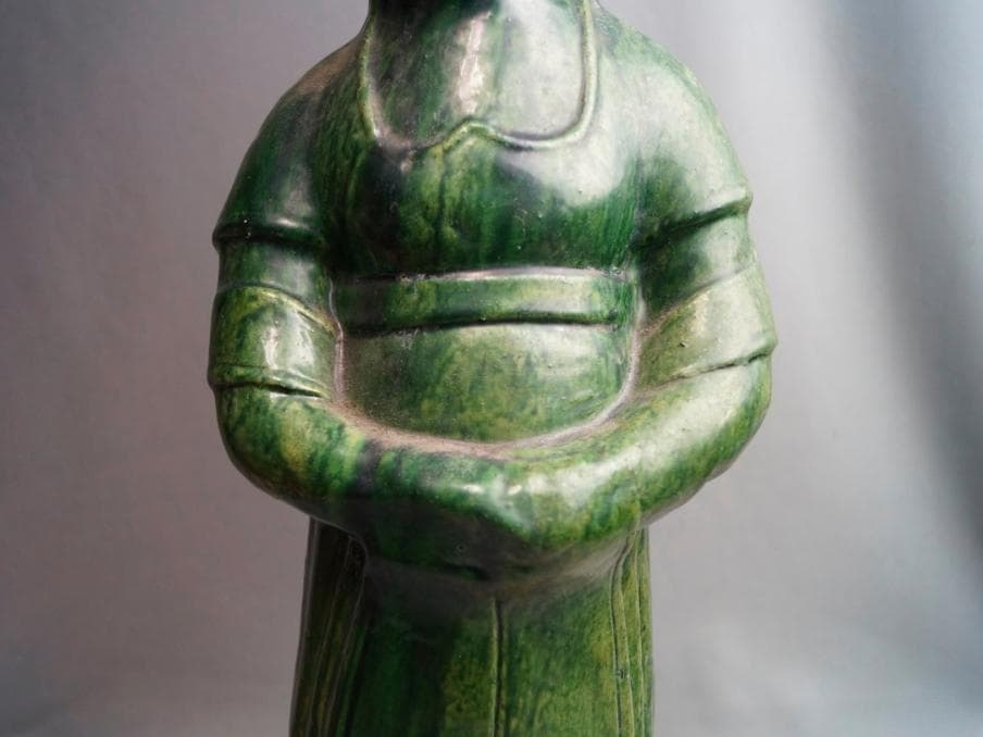 旧家蔵出し　中国　漢時代　緑釉　婦人俑