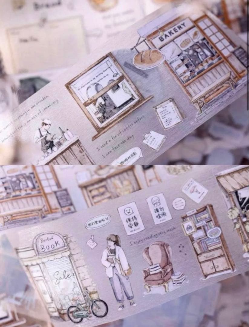 PET 起毛フィルム 小店街 ダイカット 7.5cm×6m 海外マスキングテープ