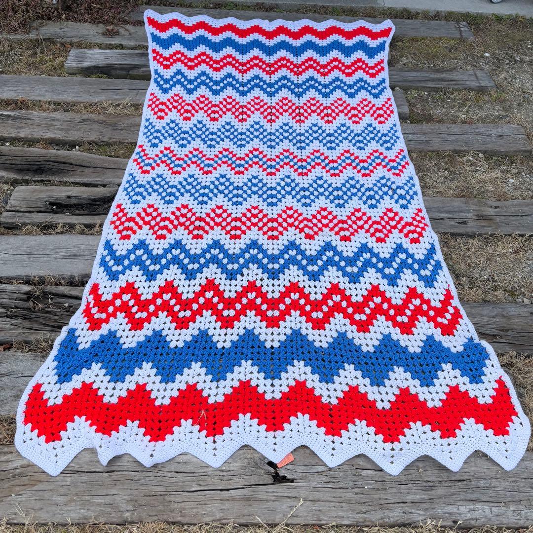 【USA vintage】グラニーブランケット 赤 青 白 トリコロール