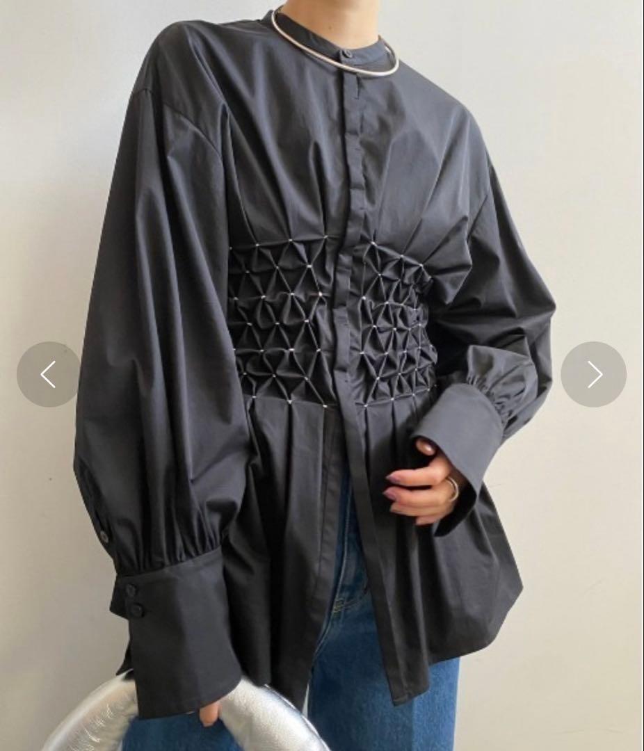 【未使用品】Ameri BLOOM SHIRRING SHIRT ブラック