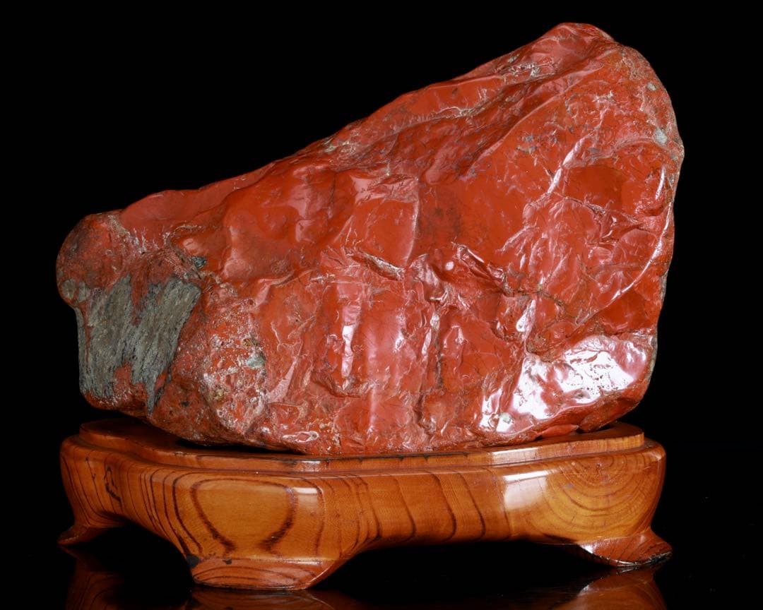 佐渡 赤玉石 赤石 碧玉 台座付 6.4kg 水石 鑑賞石 天然石 盆石 飾石