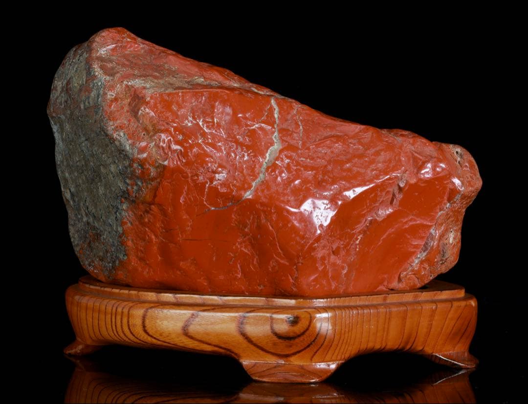 佐渡 赤玉石 赤石 碧玉 台座付 6.4kg 水石 鑑賞石 天然石 盆石 飾石