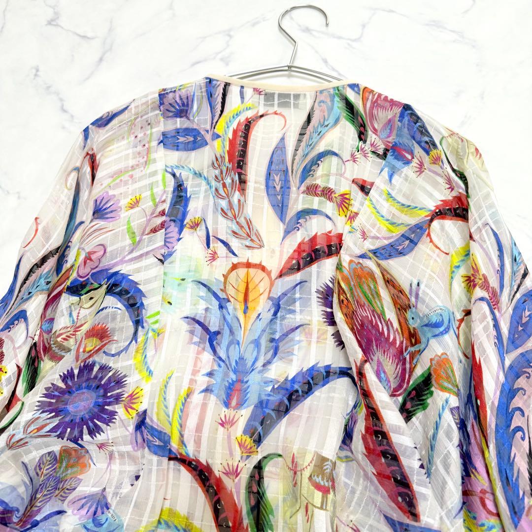 未使用級✨エトロ✨シルク　ボタニカル柄シアーブラウス（M）ビーズ　馬　お袖リボン