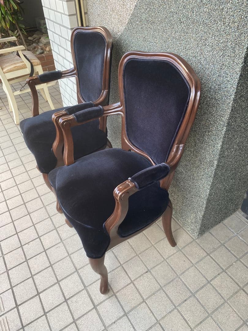 高級ベルベット 猫脚 アーム チェア♦️希少ブラック ゴシック♦️２脚セット♦️送料込