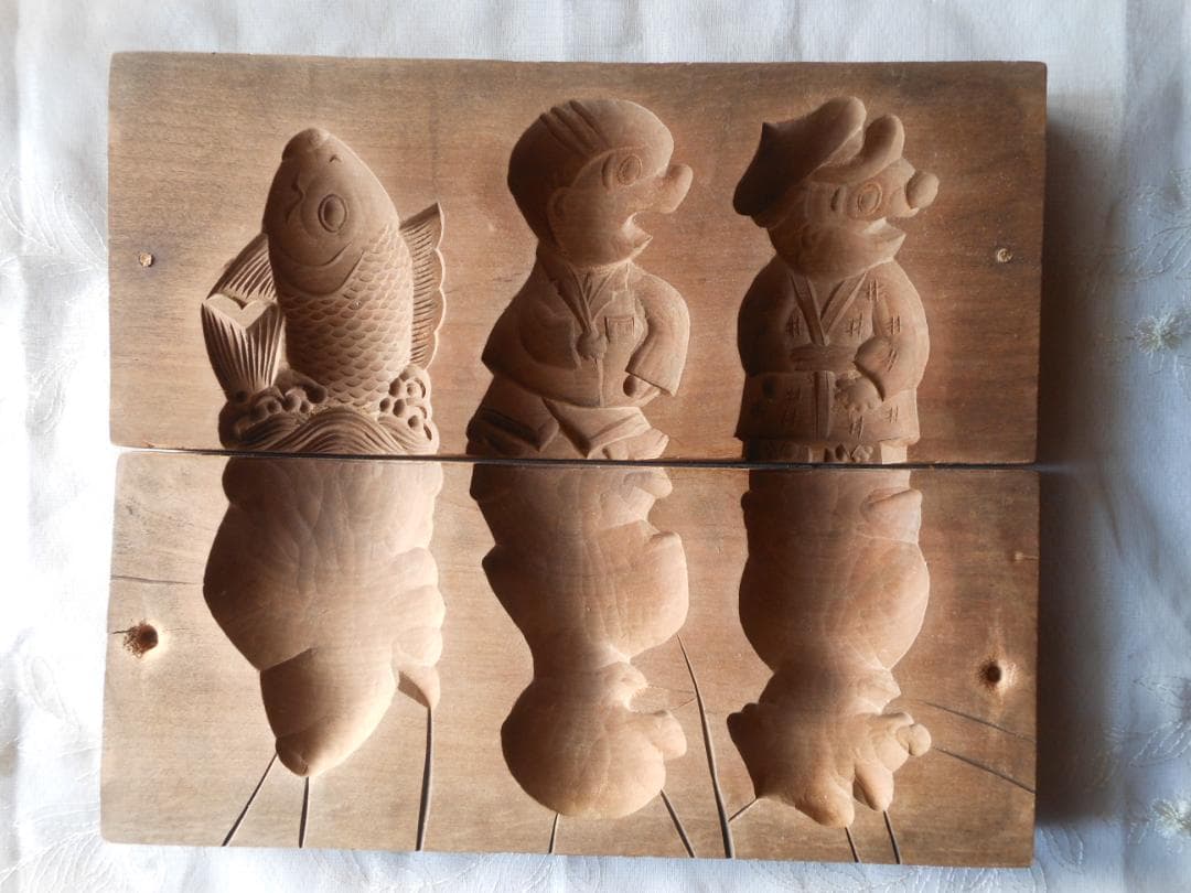 和菓子木型　菓子型　２枚合わせ　古道具　アンティーク