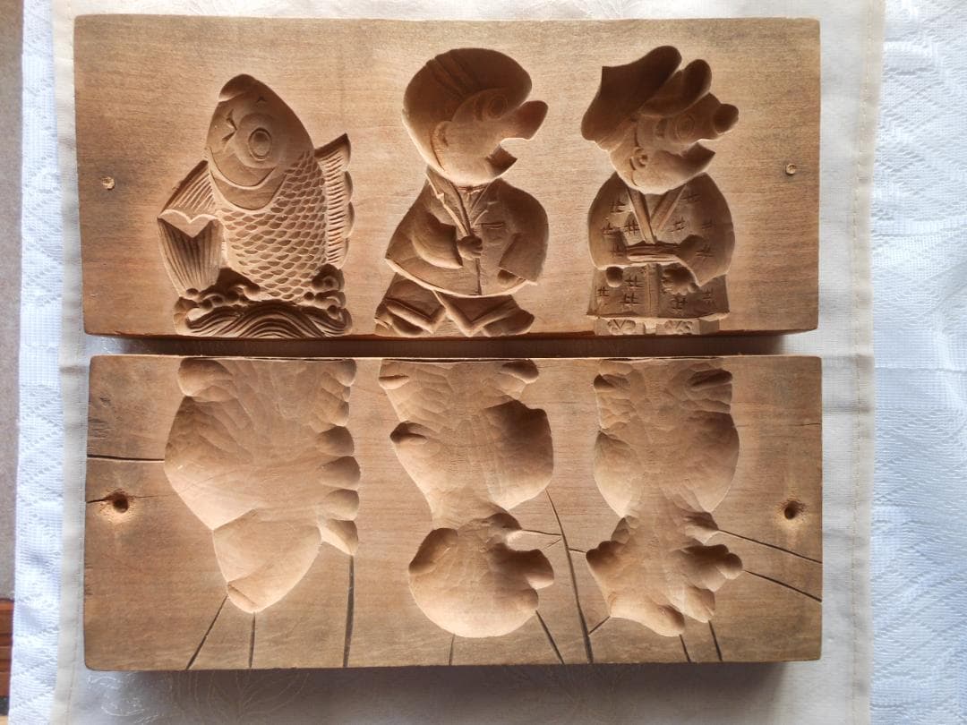 和菓子木型　菓子型　２枚合わせ　古道具　アンティーク