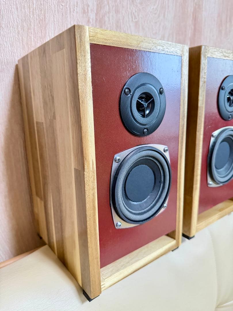 ブックシェルフ型2wayスピーカー （ペア）レッド/ウッド
