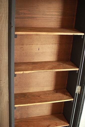 古い壁掛け木枠ガラス戸棚　5段　食器棚　飾り棚　ウォールラック　古家具　古道具