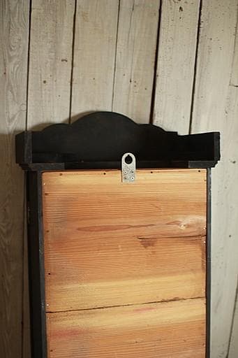 古い壁掛け木枠ガラス戸棚　5段　食器棚　飾り棚　ウォールラック　古家具　古道具