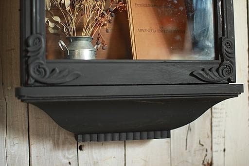 古い壁掛け木枠ガラス戸棚　5段　食器棚　飾り棚　ウォールラック　古家具　古道具