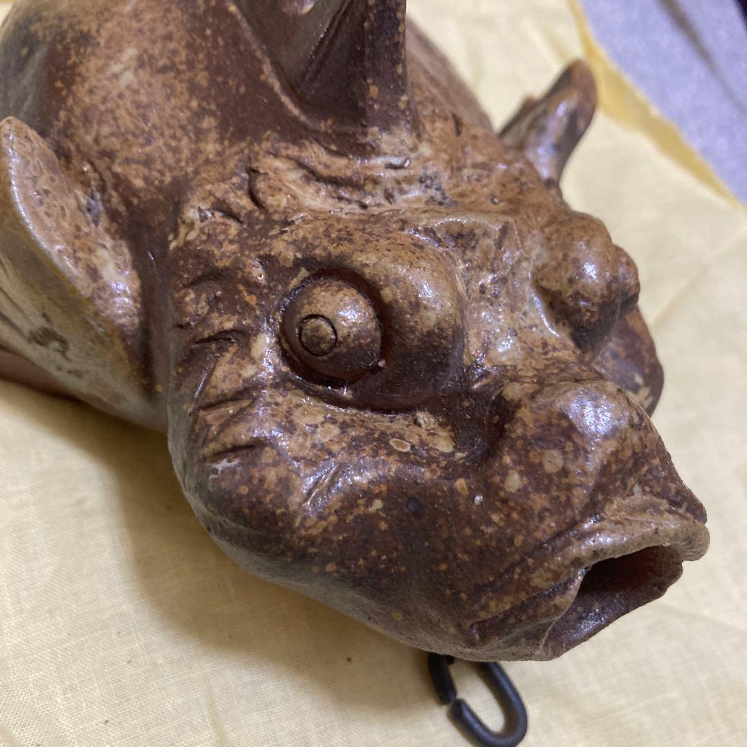 【共箱付】一壺作 黄瀬戸 虎魚（おこぜ） 掛役 置物 陶器 骨董品