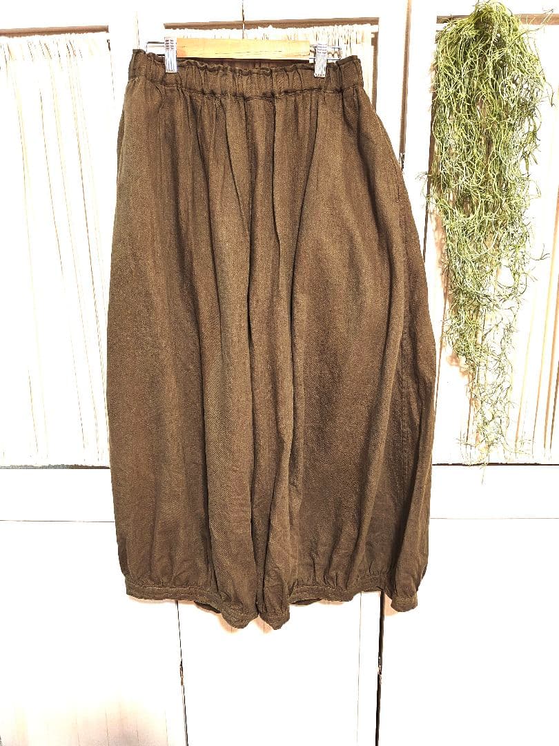 ICHI Antiquities noir リネン サーカスパンツ オリーブ色