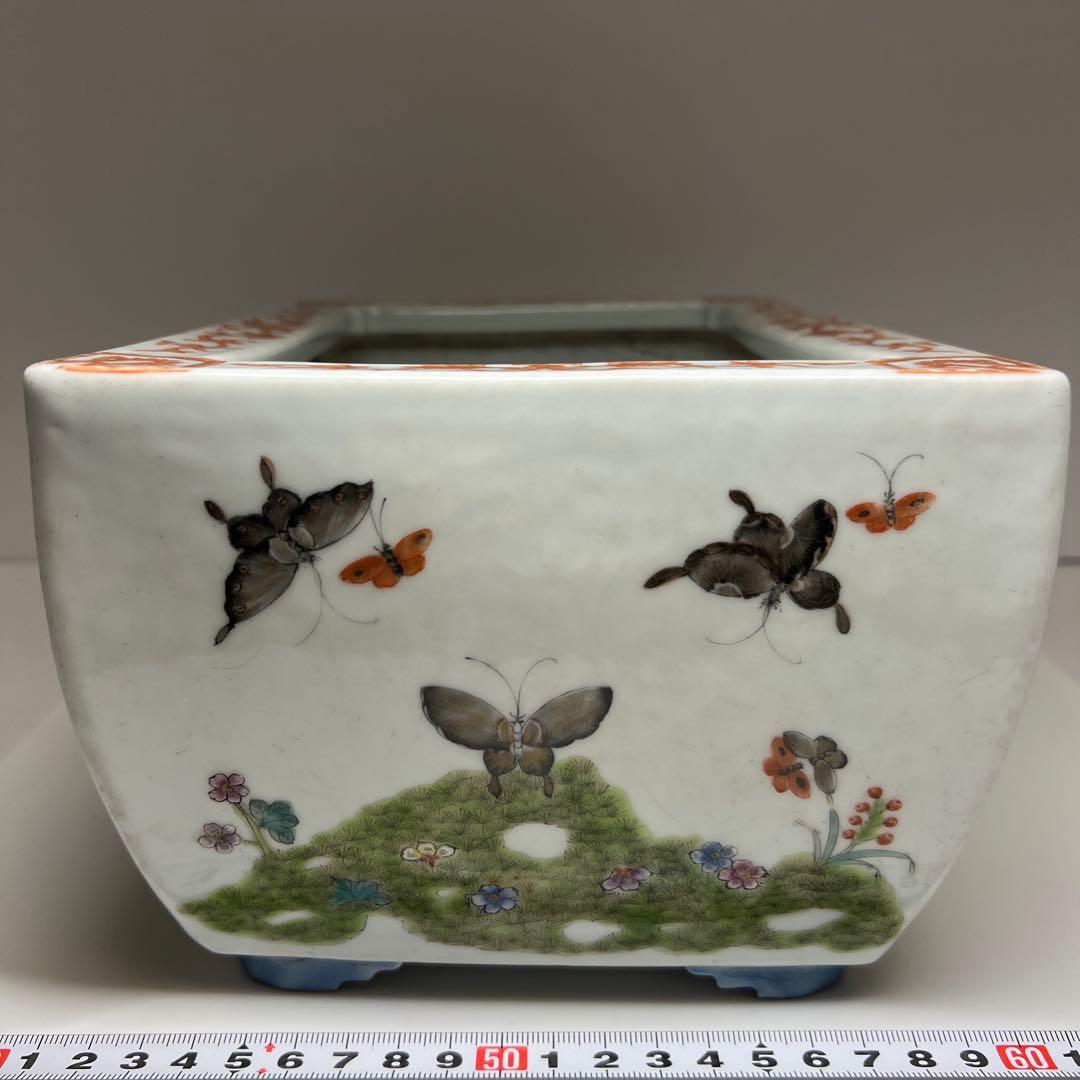 中国清時代　大清咸豊年製　粉彩花蝶図鉢　幅約24㎝　東Y7-1029☆2Fトトチ