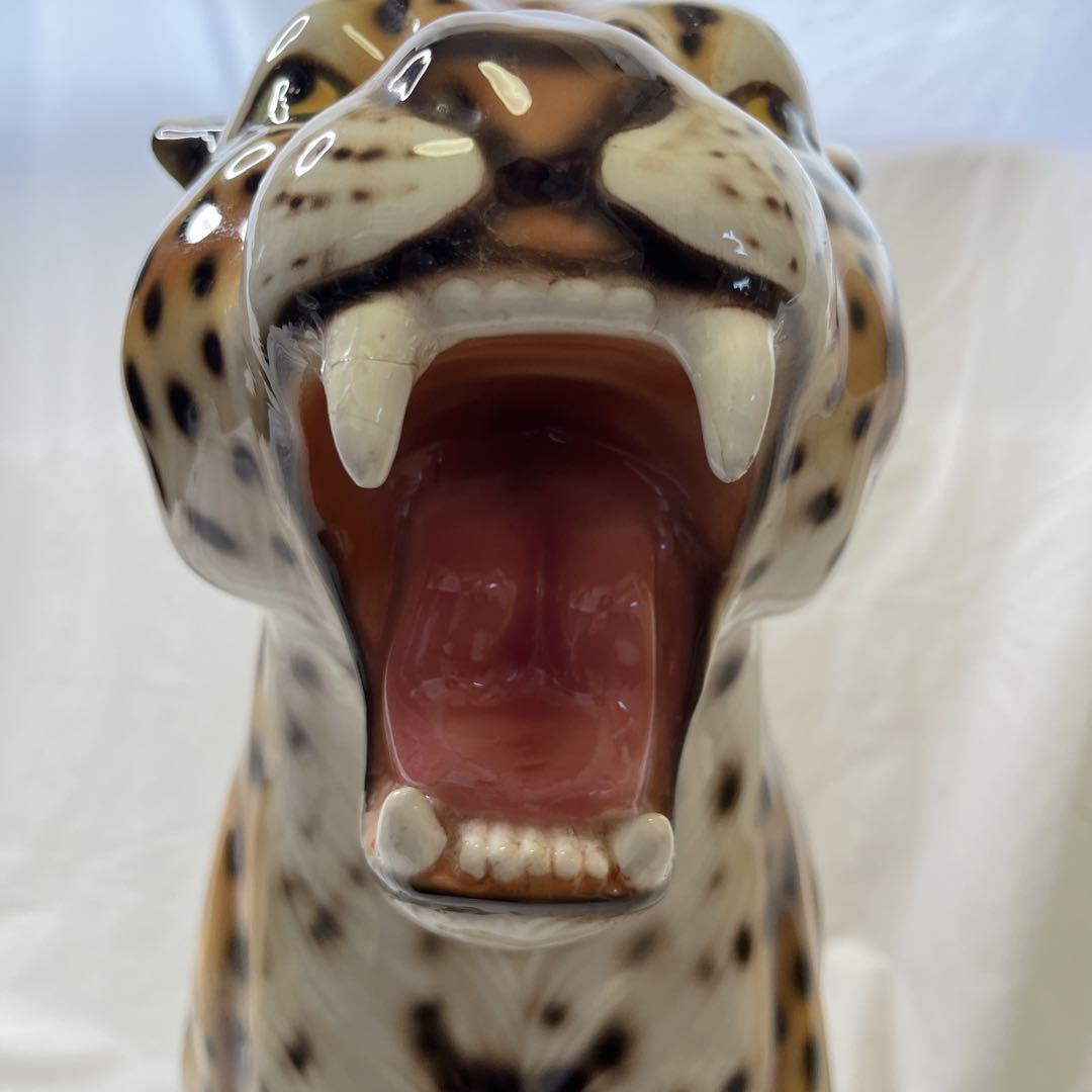 【希少良デザイン】最高級陶器　オブジェ　レオパード　骨董品　美術品　アニマル