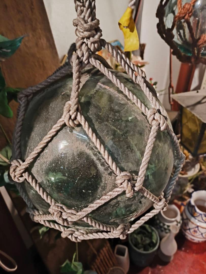 ガラス浮き 網掛けデザイン 直径約30cm レトロ 港町 ガーデニング 当時物