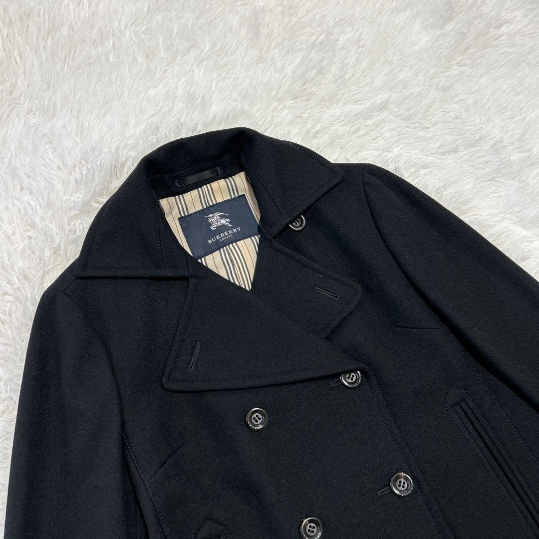 バーバリーロンドン ウール ピーコート ロゴボタン ストライプ裏地 9 ブラック