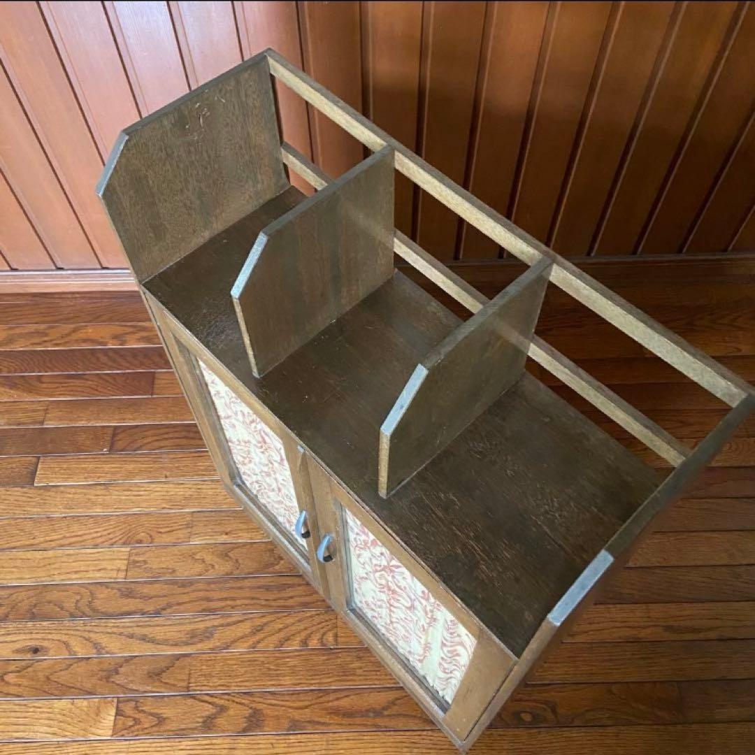 アンティーク家具　本棚付ガラス戸棚　昭和レトロ　本棚　収納棚