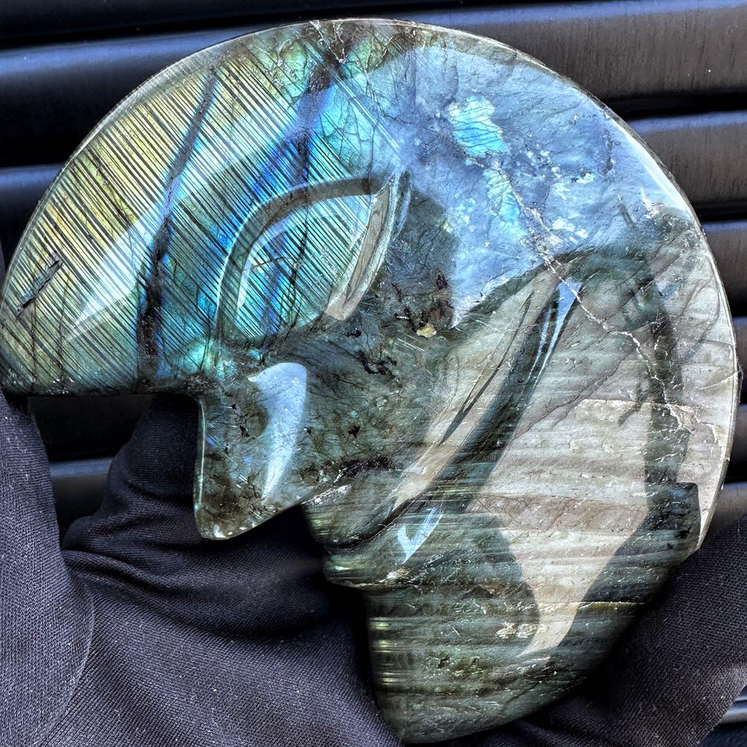 爆アレ☆ラブラドライト☪︎ムーンフェイス 月 鉱物 置物 原石 天然石A1169