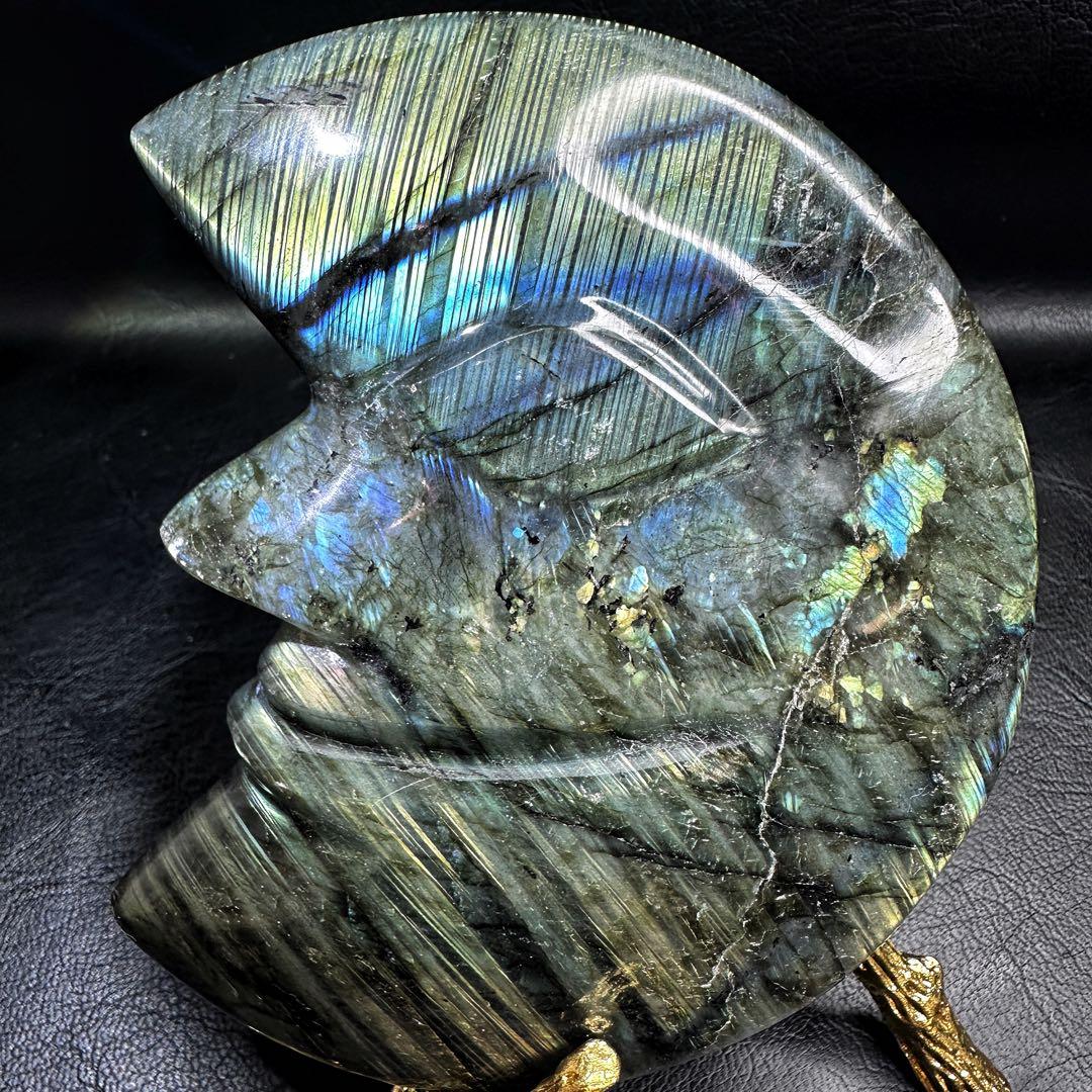 爆アレ☆ラブラドライト☪︎ムーンフェイス 月 鉱物 置物 原石 天然石A1169