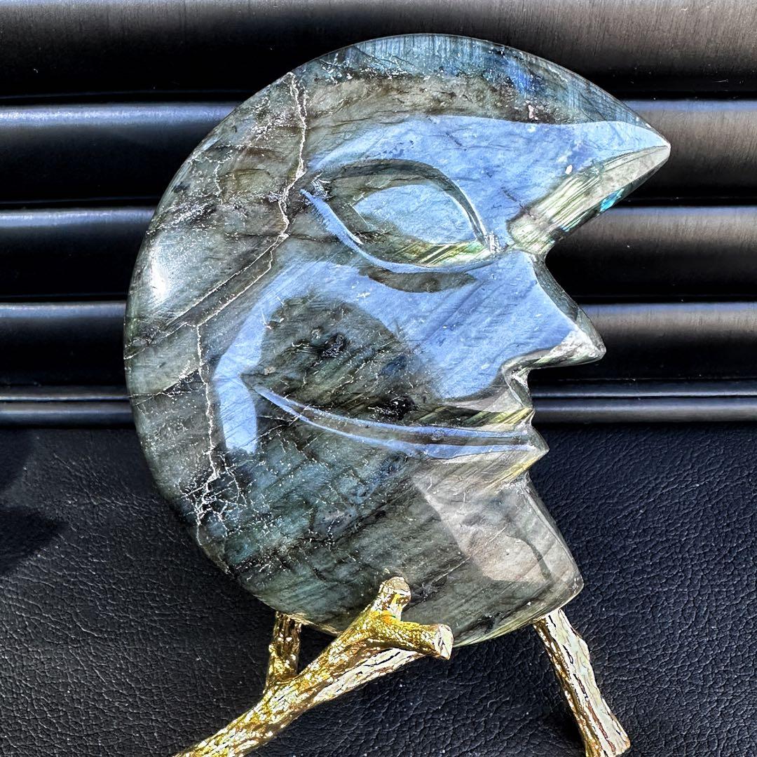 爆アレ☆ラブラドライト☪︎ムーンフェイス 月 鉱物 置物 原石 天然石A1169