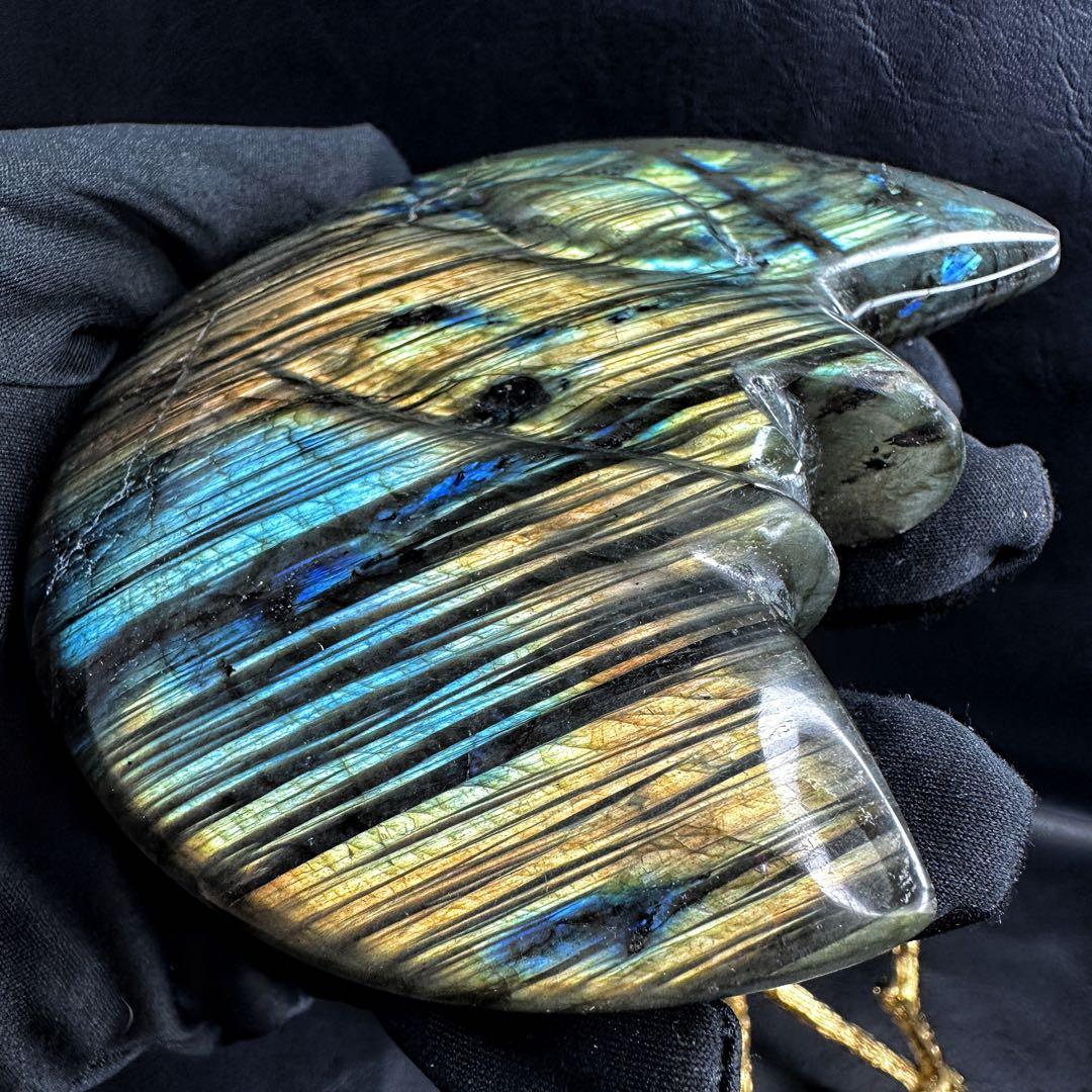 爆アレ☆ラブラドライト☪︎ムーンフェイス 月 鉱物 置物 原石 天然石A1169