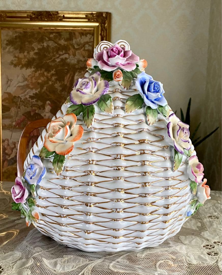 特大大　陶器の花籠　ロイヤルアーデンW約32 d30 h33