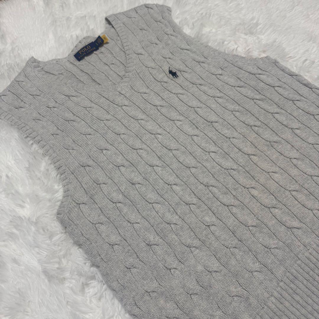 美品✨ポロラルフローレン　ケーブルニットベスト L グレー ポニー刺繍 現行タグ