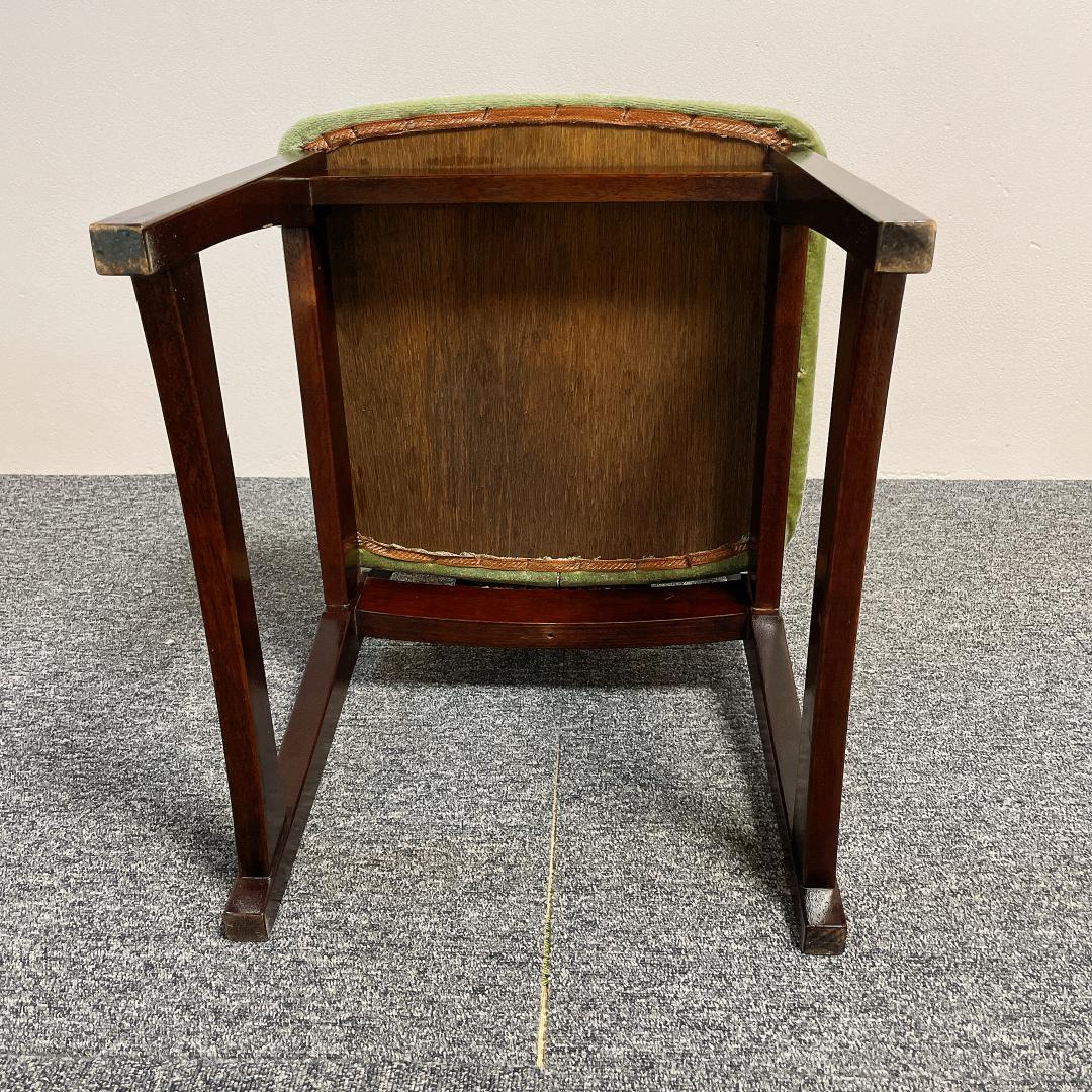 美品　ナガノインテリア ダイニングチェア ラタン 背もたれ モケット グリーン