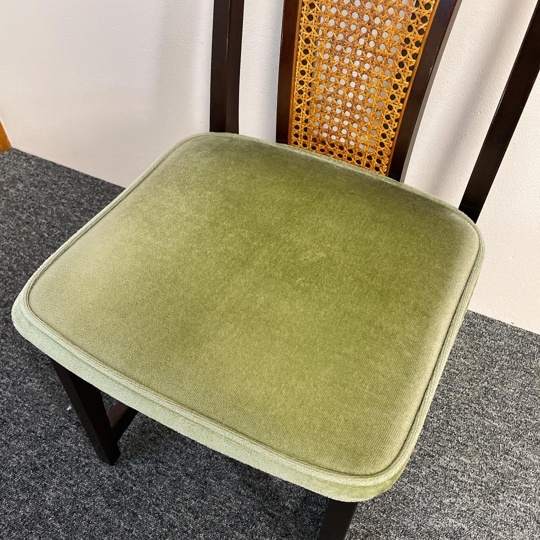 美品　ナガノインテリア ダイニングチェア ラタン 背もたれ モケット グリーン