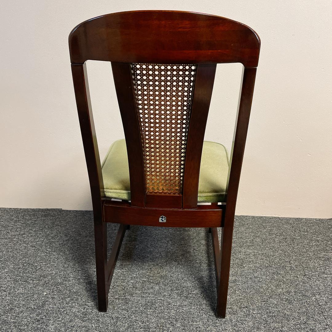 美品　ナガノインテリア ダイニングチェア ラタン 背もたれ モケット グリーン