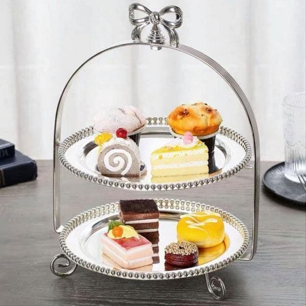 ケーキスタンド アフタヌーンティー スタンド 2段 トレイ トレー シルバー 銀