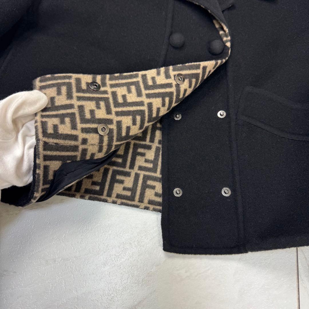 極美品 フェンディ ダブルフェイス ショートコート ウール ズッカ 黒 40