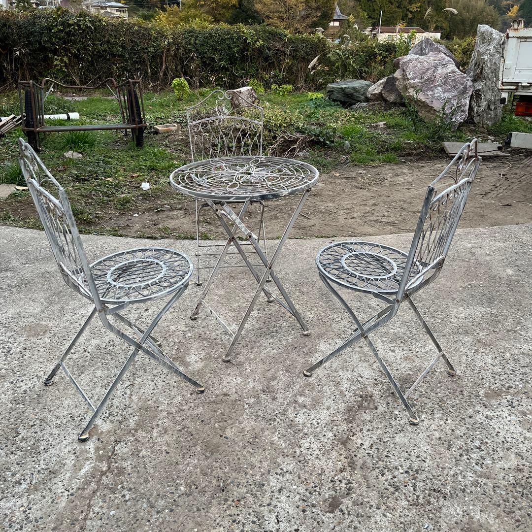アンティーク　メタルフォールディング　テーブル　チェア　4点セット　新品未使用