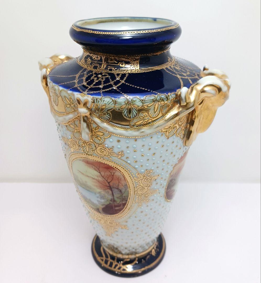 Y3036-3 オールドノリタケ マルキ印 風景文花瓶 輸出向け　L