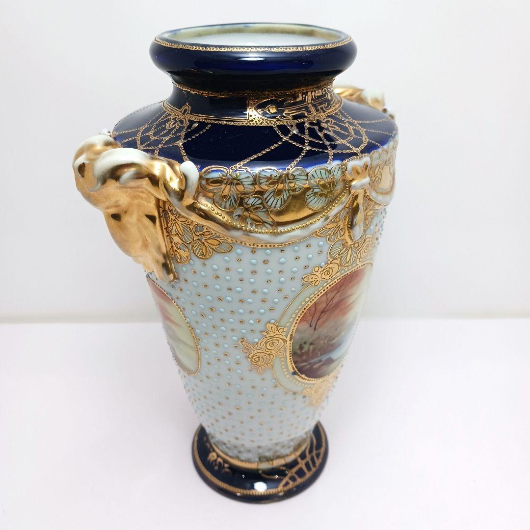 Y3036-3 オールドノリタケ マルキ印 風景文花瓶 輸出向け　L