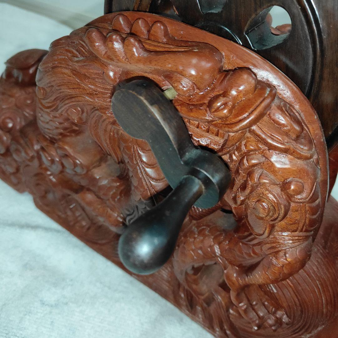 木製墨つぼ 龍・雲・亀・鶴の彫刻