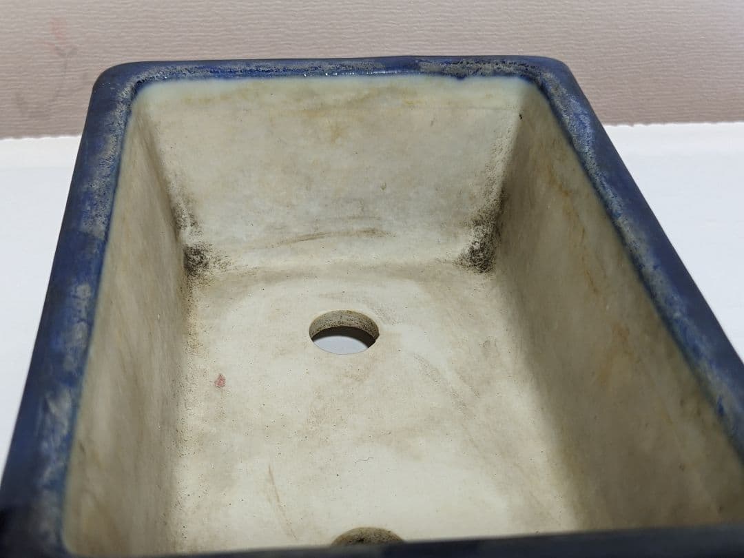 ♦染付山水図 長方角鉢 小品盆栽鉢 ミニ盆栽鉢 作家物 美術品 工芸品 骨董品