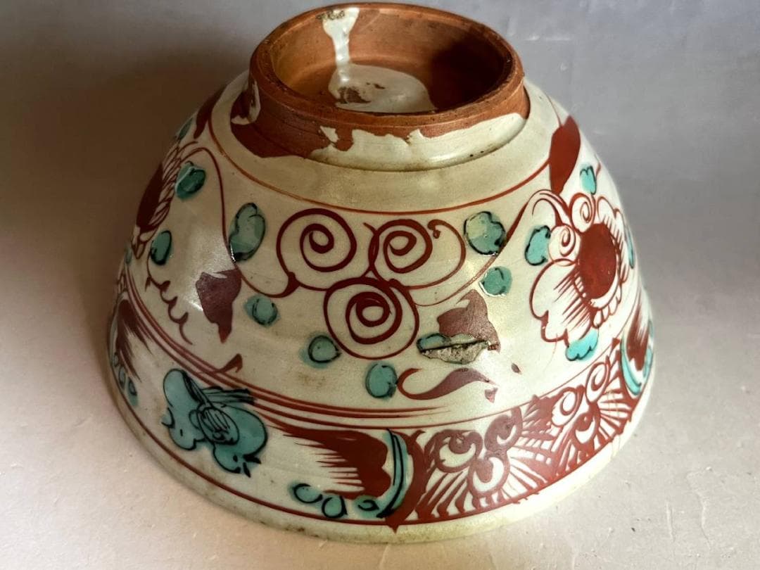 鉢■呉洲赤絵 魅手鉢 赤絵 鳳凰 花鳥紋 ニュウ有 古い大鉢 時代物 骨董品■