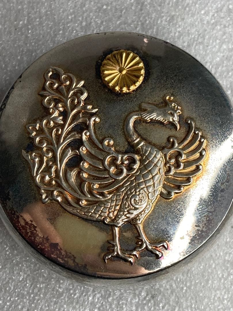 希少時代 天皇家下賜品 銀製 棗形 金象嵌 菊花紋章 鳳凰盛上文 ボンボニエール