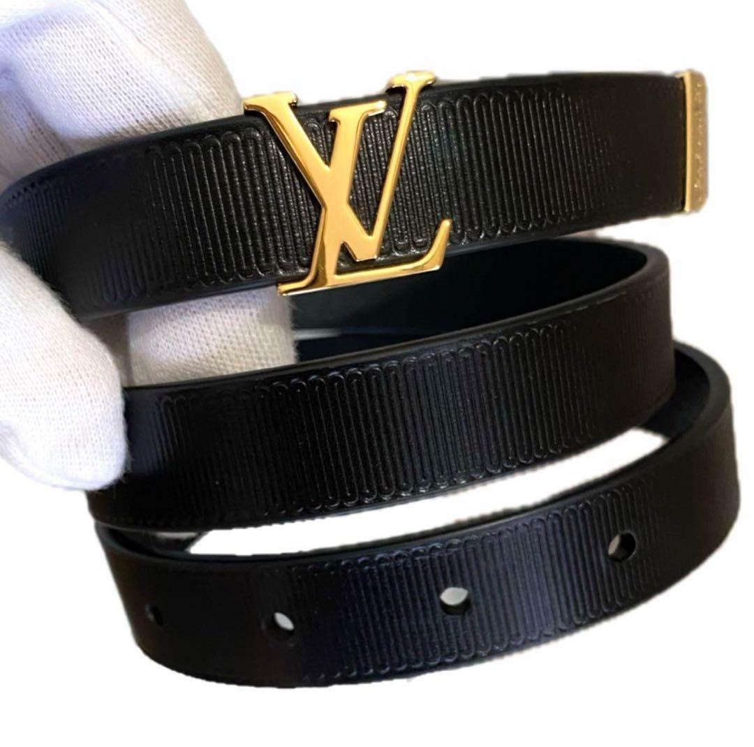 ルイヴィトン LOUIS VUITTON ベルト ブラック ゴールド カーフ