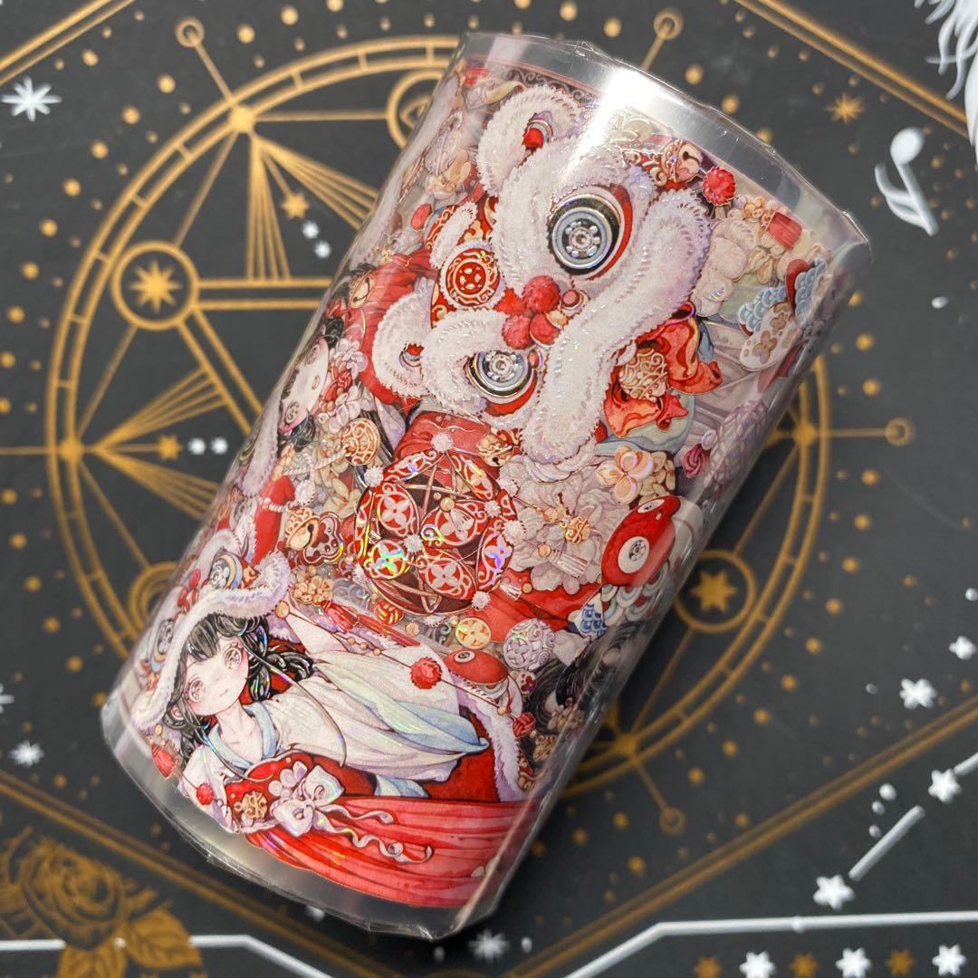 【9401】海外3/5/巻　貝殻光マスキングテープ　獅子先生新作　赤　人物古風系