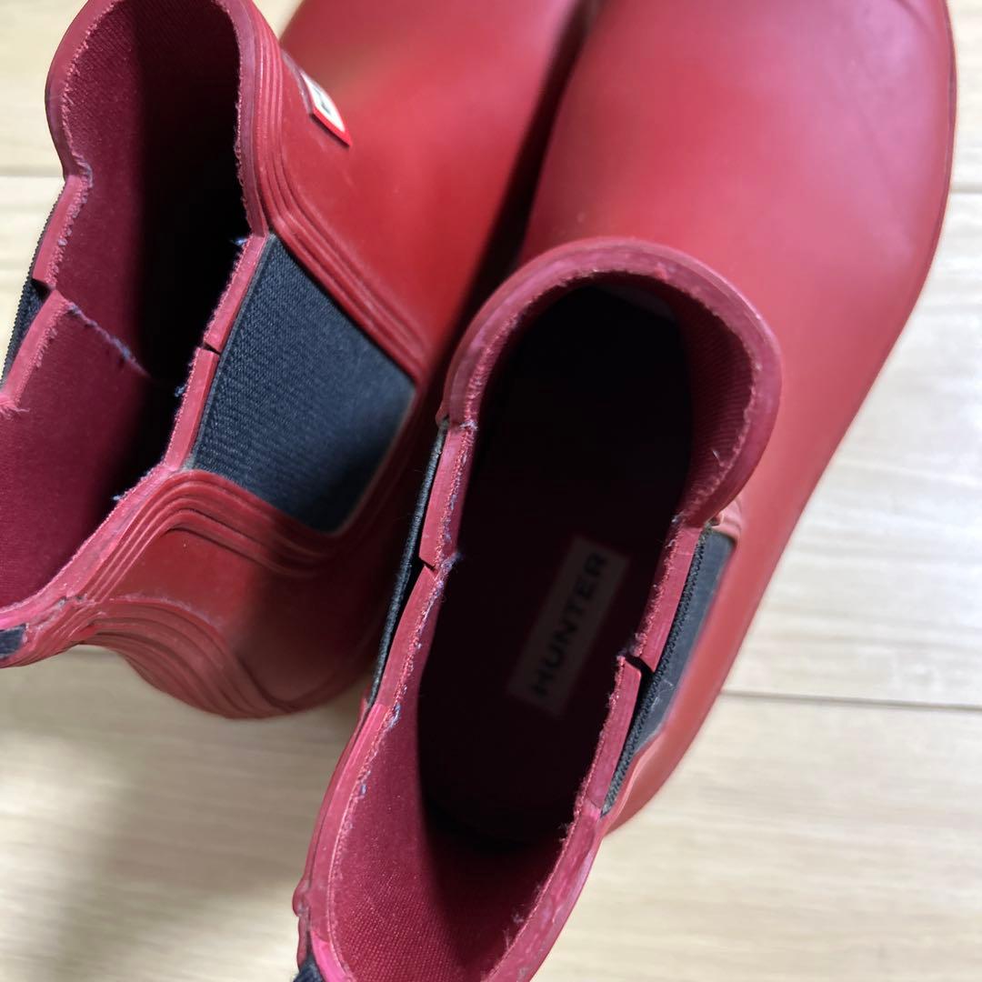 HUNTER 長靴 レインブーツ チェルシーサイドゴアショートブーツ レッド
