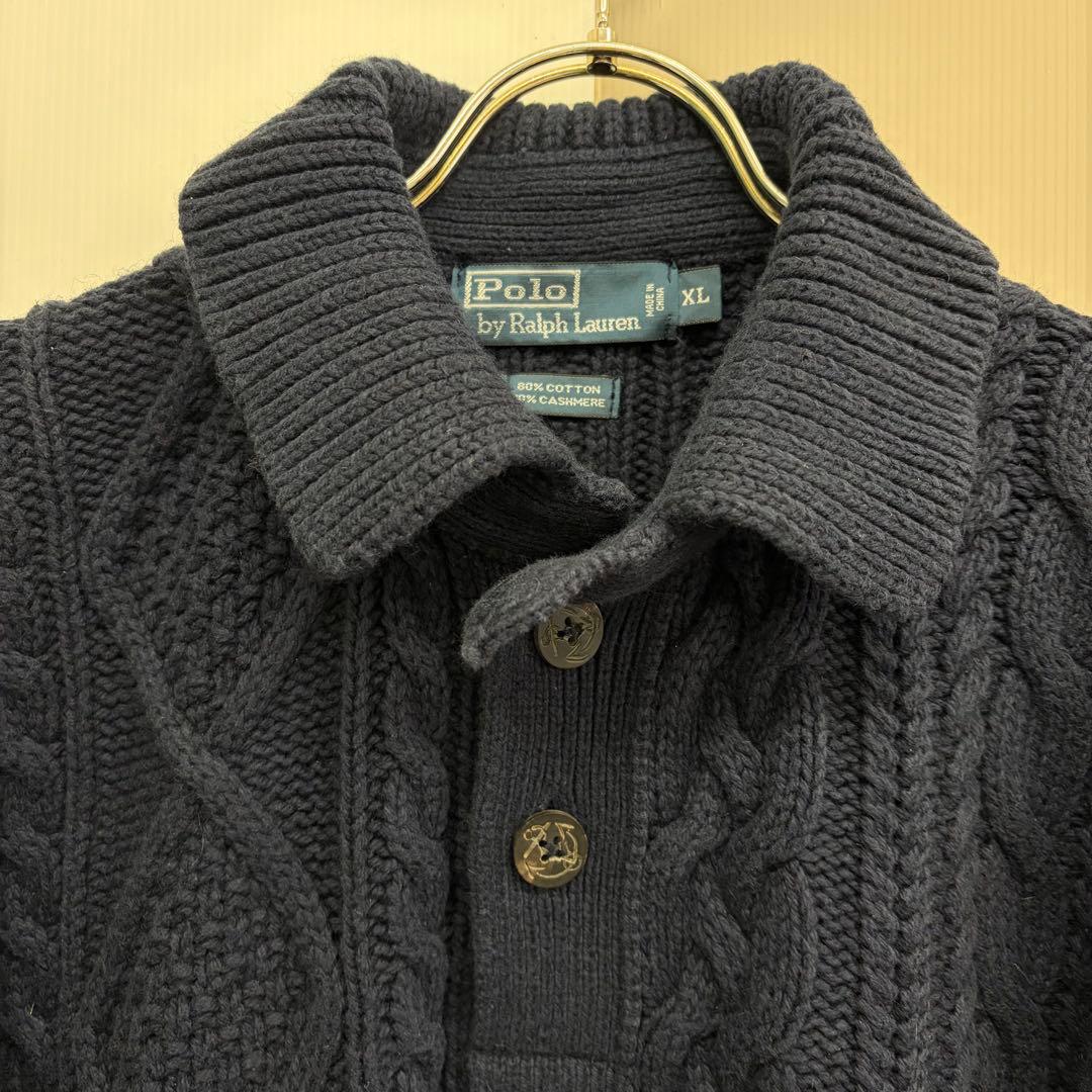 ポロ ラルフローレン ニット 長袖ポロセーターカシミヤ混 コットン　XL